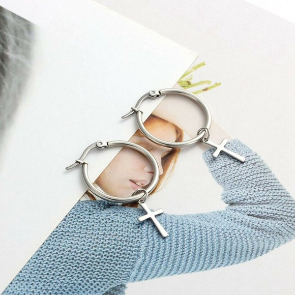 Jewelry - *HOST PICK* NWOT 25mm Silver Cross Hoops Earrings